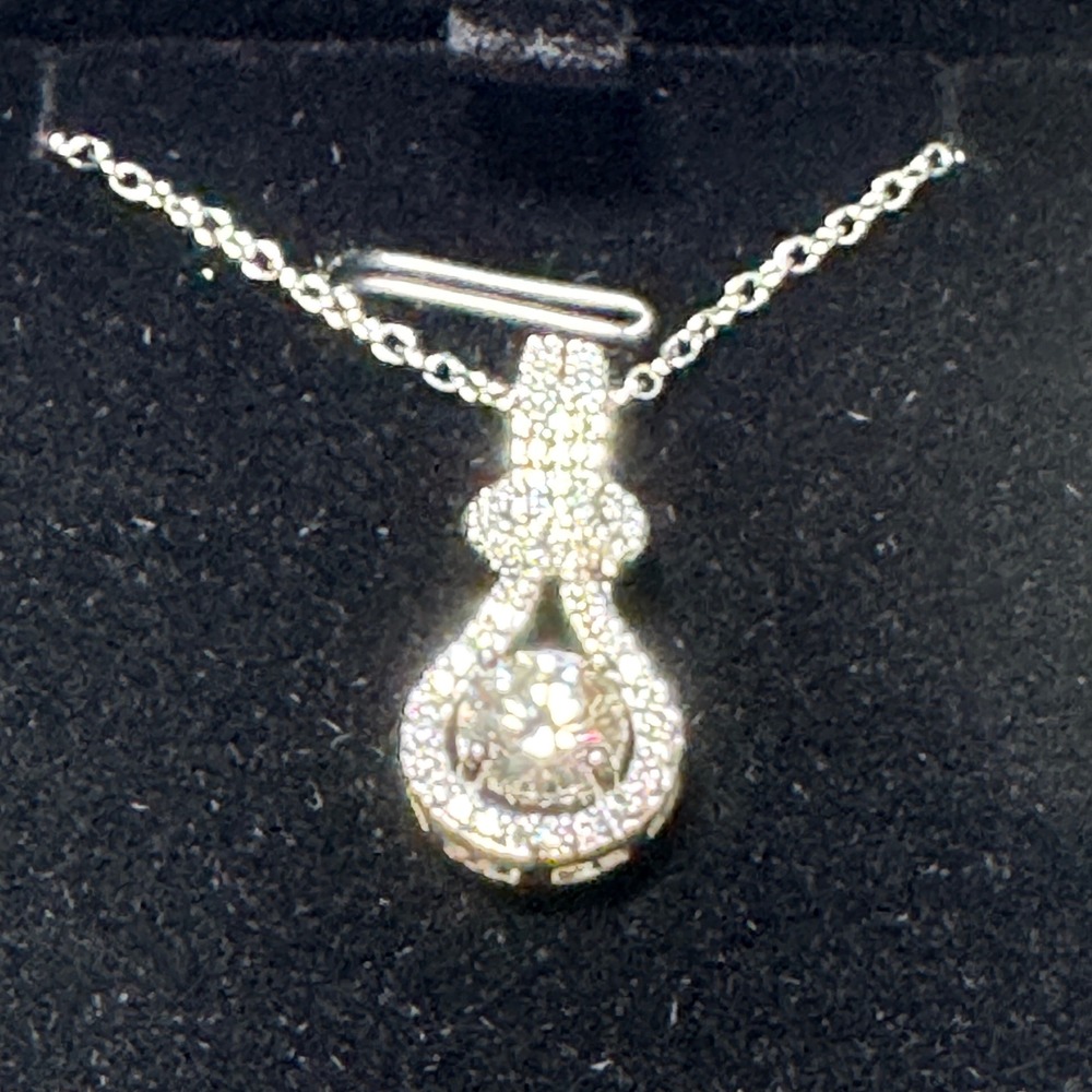 Moissanite Halo Drop Pendant Necklace stainless steel Round Cut Brilliant